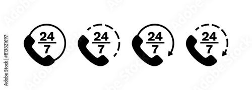 24/7 icon set. Work around the clock icon set. Silhouette Style. Vector icons
