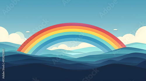 A Lone Rainbow Illuminates the Highland Moors: Flat Design Backdrop Concept Depicting Serene Isolation