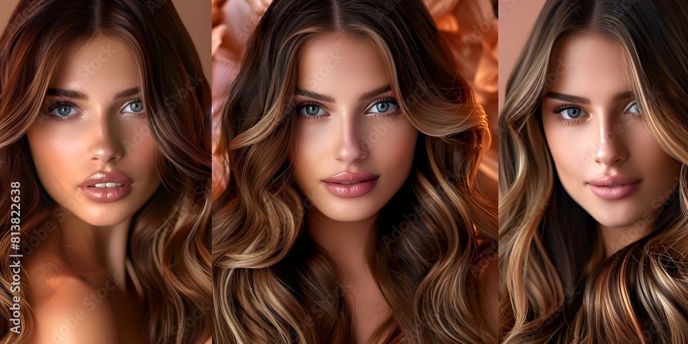 Description of a woman with long shiny wavy hair styled in various ways. Concept Long Hair Styles, Hairstyle Inspiration, Glamorous Waves, Stylish Updos, Beautiful Braids Description of a woman with long shiny wavy hair styled in various ways. Concept Long Hair Styles, Hairstyle Inspiration, Glamorous Waves, Stylish Updos, Beautiful Braids