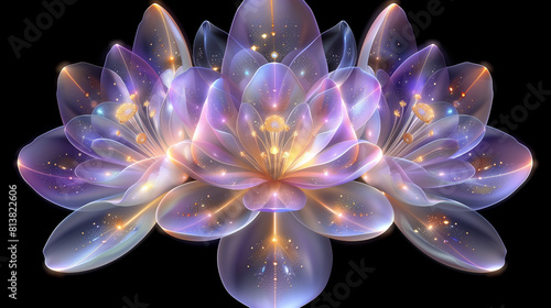 flower design with glowing light effects and ethereal light blue and silver background using digital art techniques.