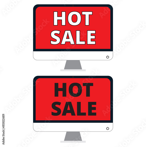 Hot sale en una pantalla de ordenador. Vista de frente y de cerca. vector