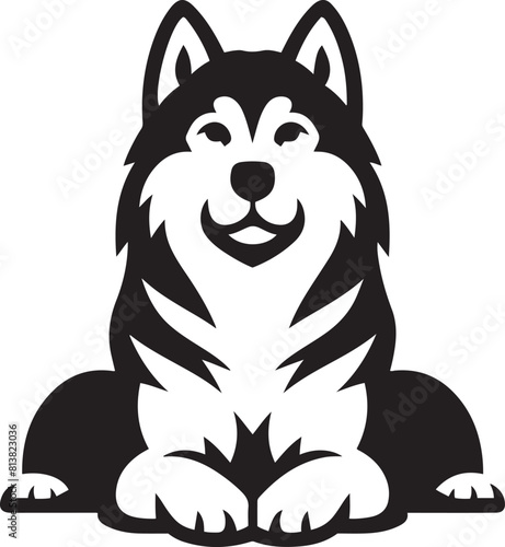 Siberian Husky silhouette dog vector illustration. Popular family dog.