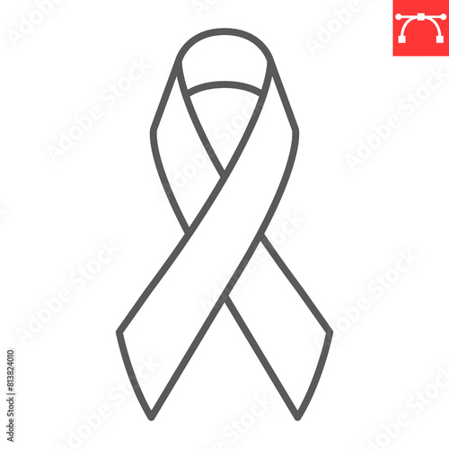 Awareness ribbon line icon, world cancer day and support, cancer ribbon vector icon, vector graphics, editable stroke outline sign, eps 10.