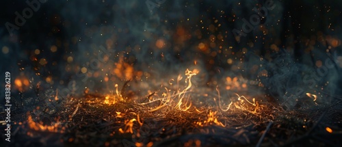embers from a fire ,Fire flames on black background. Fire embers particles over black background. Fire sparks background.	 photo