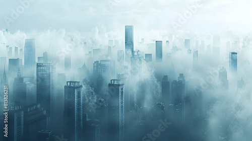 Morning Mist Cityscape  Urban Skyline Blending City Life and Nature s Mystery in Photo Realistic Style on Adobe Stock