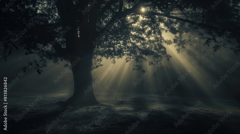 Fototapeta premium A forest path is illuminated by the sun, creating a serene