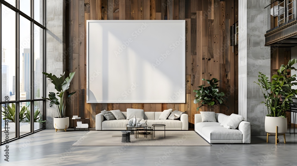 A large wall in the center of an open space office with white blank poster mockup, wood and glass interior design
A large wall in the center of an open space office with white blank poster mockup, wood and glass interior design