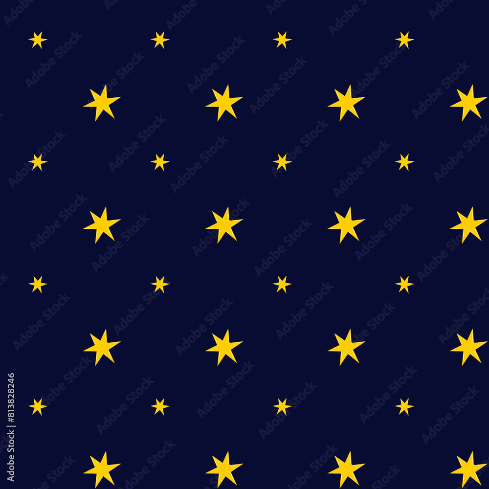 Yellow stars on a blue background. Seamless pattern. Beautiful starry sky background. Textile. Yellow stars on a blue background. Seamless pattern. Beautiful starry sky background. Textile.