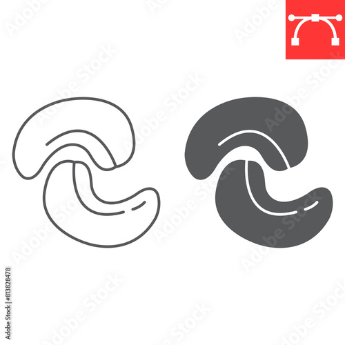 Cashew nut line and glyph icon, nuts and organic, cashew vector icon, vector graphics, editable stroke outline sign, eps 10.