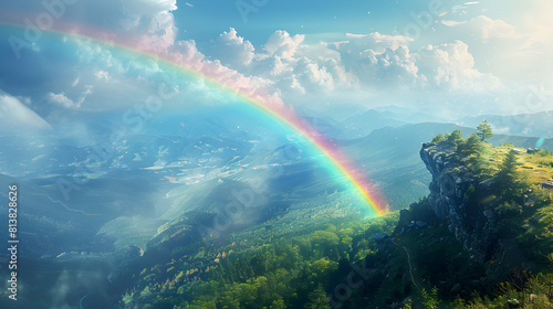 Breathtaking Rainbow Across High Mountain Vista: Hope and Renewal Concept © Gohgah