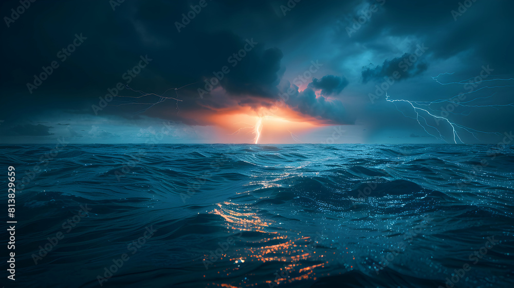 Mesmerizing Storm: Lightning Dazzles Over Vast Ocean   A Captivating Display of Nature s Power