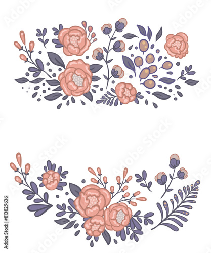 Pretty roses composition. Vector illustration in freehand style. Stylish flor...