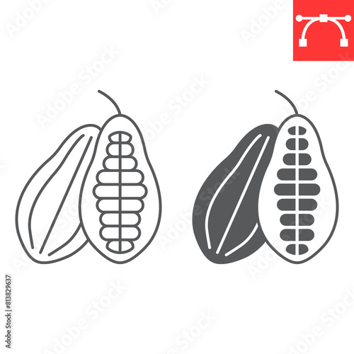 Cocoa pod line and glyph icon, cocoa beans and chocolate, cacao vector icon, vector graphics, editable stroke outline sign, eps 10.