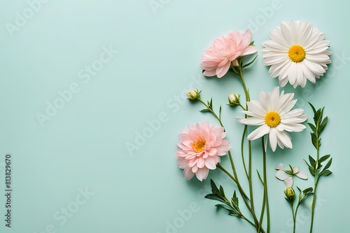 Pink Flowers on Blue Background 