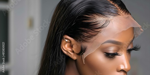 Elegant Look with High-Quality Human Hair Extensions and Frontal Straight Lace Wig. Concept Human Hair Extensions, Lace Frontal Wig, Elegant Style, High-Quality, Straight Hair