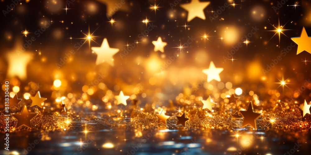 Sparkling Christmas Stars on Festive Gold Background: Ideal for Holiday Greetings and Seasonal Celebrations Sparkling Christmas Stars on Festive Gold Background: Ideal for Holiday Greetings and Seasonal Celebrations