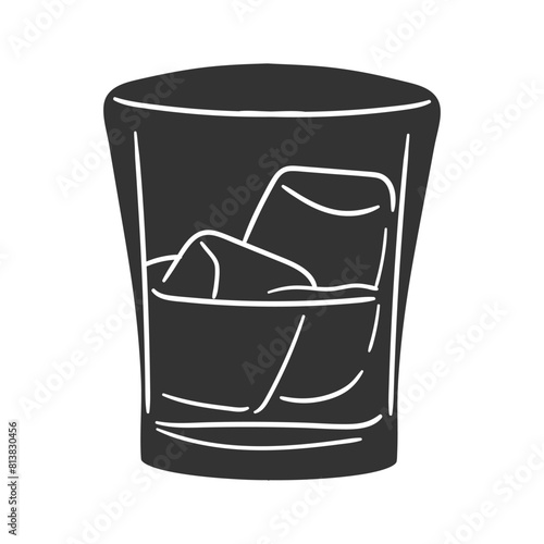 Whiskey Glass Icon Silhouette Illustration. Drinks Vector Graphic Pictogram Symbol Clip Art. Doodle Sketch Black Sign.