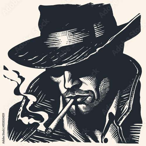 Noir detective or mafioso, retro style. Vector Illustration