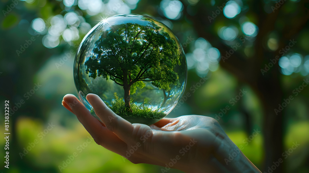 Close-up crystal ball in hand