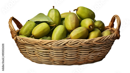 A basket of feijoas with a transparent background.