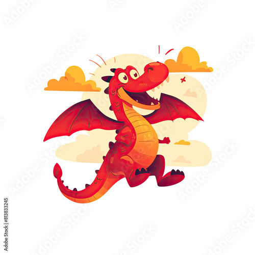 Playful Dragon Cartoon Its Wings Flapping  Cartoon Illustration