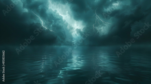 Ominous Thunderstorm Over Lake: Calm Waters Reflecting Storm for Dramatic Landscape Shots