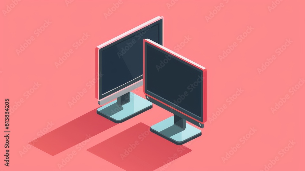 Icons of a computer monitor and flat television in isometric modern format Icons of a computer monitor and flat television in isometric modern format