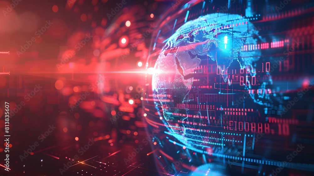 Abstract news background with globe and stock market data, glowing light effects in blue, red and white colors, with motion blur.
Abstract news background with globe and stock market data, glowing light effects in blue, red and white colors, with motion blur.