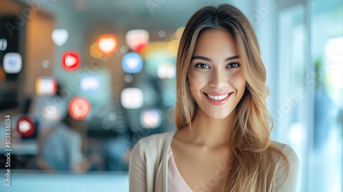 Wallpaper Mural Female Social Media Manager Portrait with Social Media Tools, Social media manager, portrait, tools Torontodigital.ca