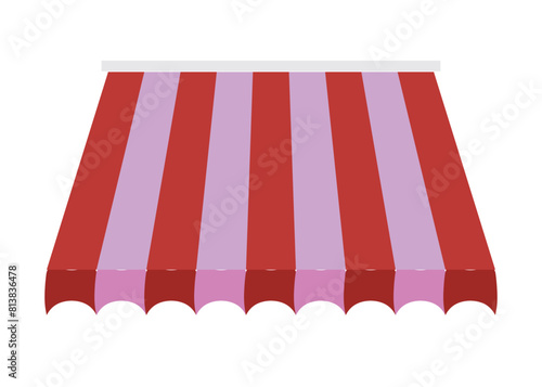 Realistic striped shop sunshade. Store awning. Roof canopy. Shop tent set. Vector illustration