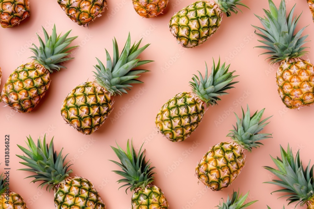 Fototapeta premium Fresh Pineapples on a Bright Pink Background
