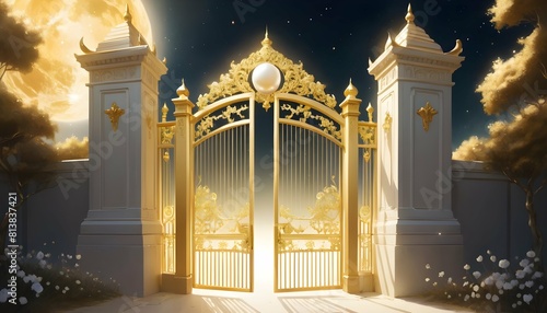 A gate of pearl and gold gleaming in the celestia