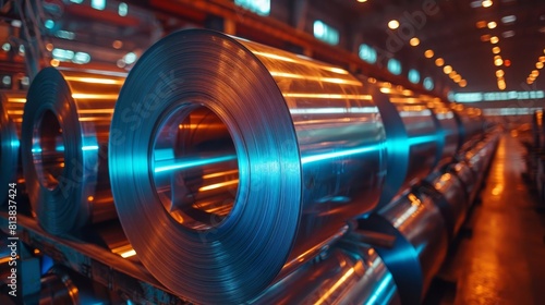 A large steel coil is shown in a factory. It is used in the production of various products, including cars, appliances, and buildings.