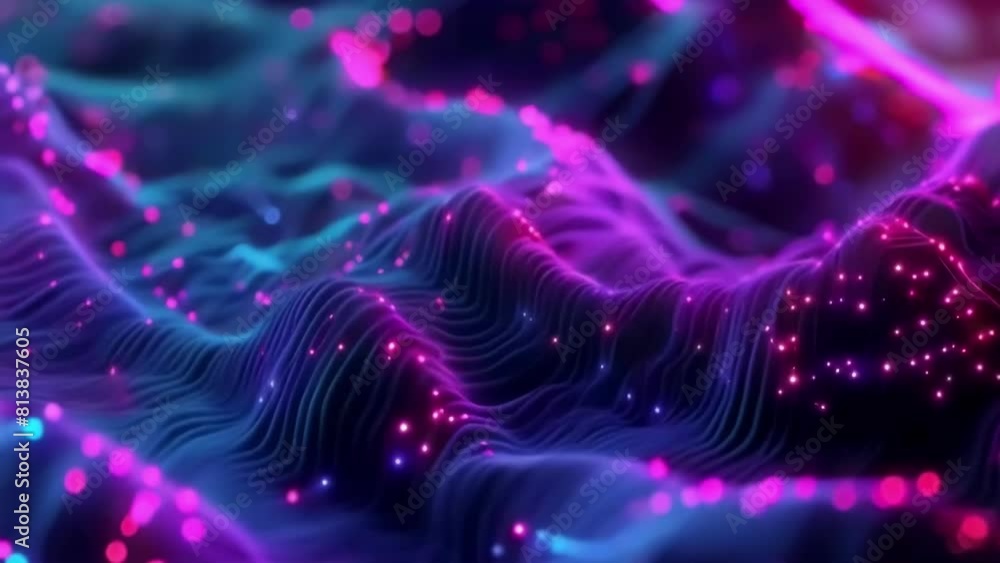 Deep learning and machine learning, abstract background, neon waves ...