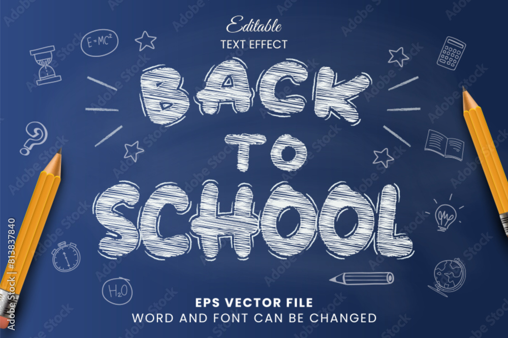 Back to school chalk sketch texture vector text effect