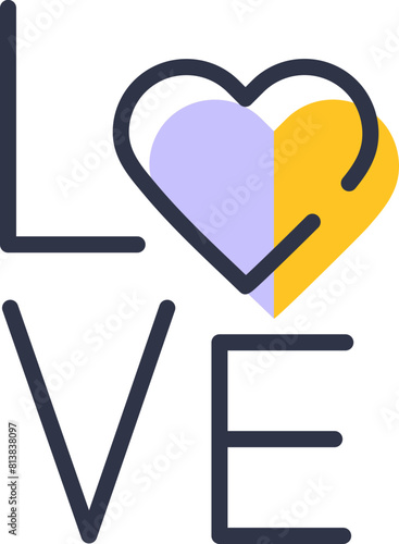 Love text design with heart shape icon