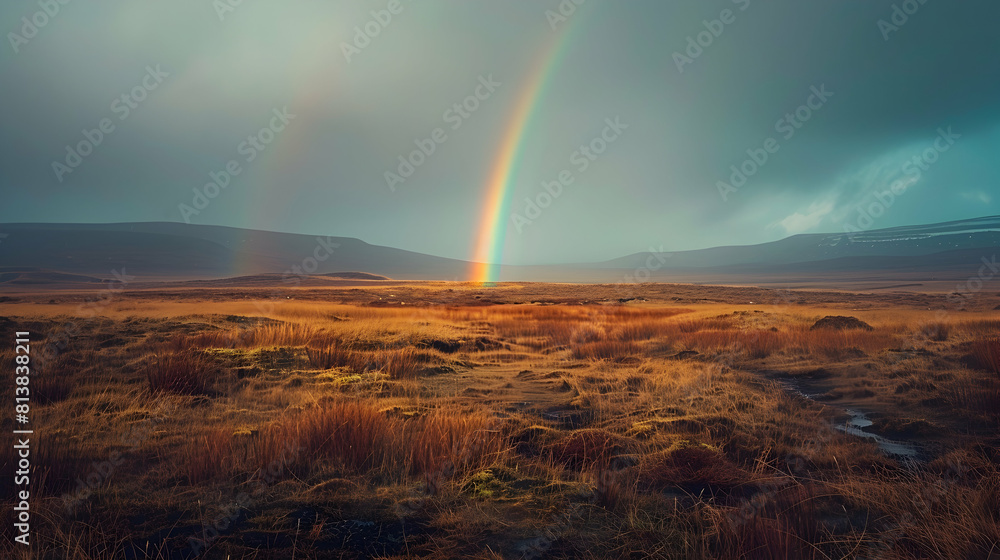 Solitary Rainbow: Photo Realistic Depiction of Isolation in the Highland Moors