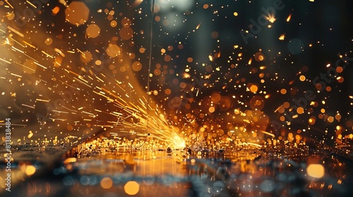 A machine processes a metal workpiece, creating sparks. photo
