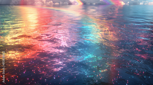 Colorful Rainbows and Reflections Illuminate Wide River  Reflecting Beauty of Nature   Photo Realistic Concept