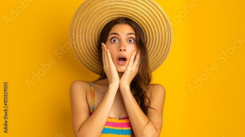 Surprised Woman in Summer Hat photo