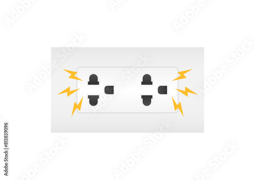 Electricity Short Circuit. Electric Shock. Broken Electric Socket with Spark. Vector Illustration. 