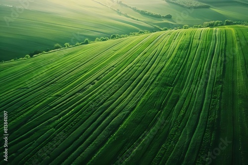 lush verdant green agricultural fields stretching to the distant horizon a birds eye view of natures abundant bounty aerial landscape illustration vibrant healthy crops