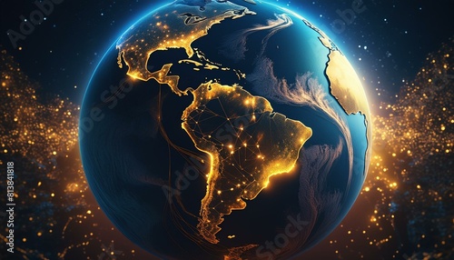 Globo terrestre focado na américa do sul à noite photo
