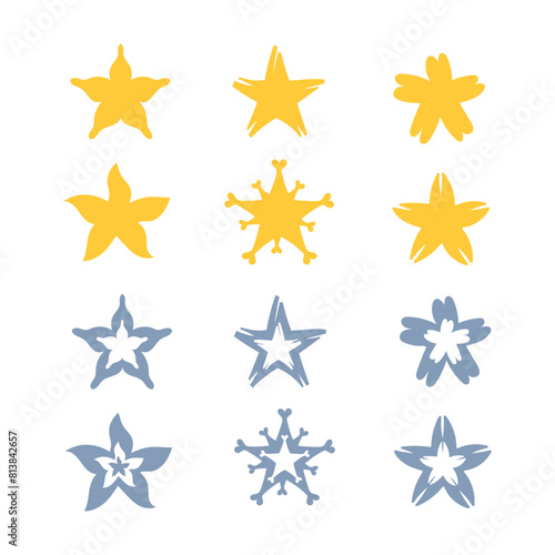A set of images of stars in a cute cartoon flat style.