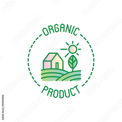 Organic product thin line icon. Farmer's house in field. Modern vector illustration. (ID: 813842802)