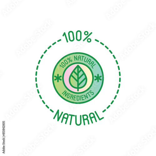 100 percent natural ingredients symbol. Thin line icon for package of organic product. Modern vector illustration. (ID: 813842805)