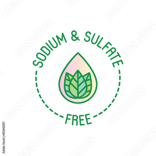 Sodium and sulfate free thin line icon. Stamp for packaging of beauty product. Modern vector illustration.