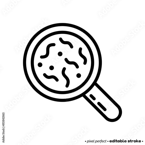 Microbes under magnifying glass thin line icon. Editable stroke. Vector illustration. (ID: 813842863)