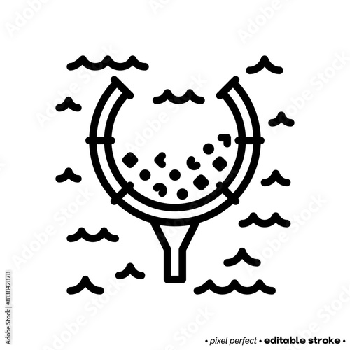 Ocean cleanup, save our oceans thin line icon. Garbage in the ocean. Editable stroke. Vector illustration. (ID: 813842878)