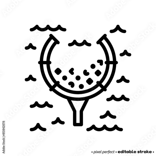 Ocean cleanup, save our oceans thin line icon. Garbage in the ocean. Editable stroke. Vector illustration.